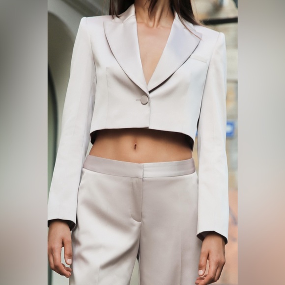 ZARA cropped satin effect blazer & satin effect pants - Picture 2 of 9